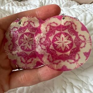 Pink and Cream Patterned Earrings